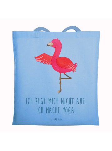 Mr. & Mrs. Panda Schultertasche Flamingo Yoga mit Spruch in Sky Blue