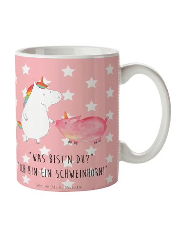 Mr. & Mrs. Panda Kaffeetasse Einhorn Schwein mit Spruch in Rot Pastell