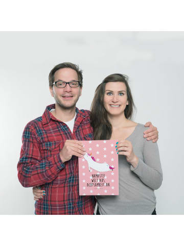 Mr. & Mrs. Panda Poster Einhorn Yoga mit Spruch in Rot Pastell