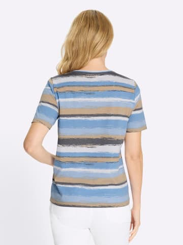 Sieh an! Kurzarm-Shirt in mittelblau-camel-bedruckt