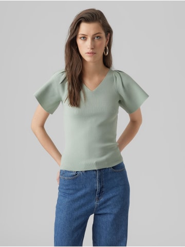 Vero Moda Geripptes Rüschen T-Shirt Kurzarm Strick Shirt VMGINNY in Mint