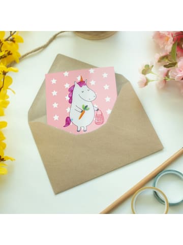 Mr. & Mrs. Panda Glückwunschkarte Einhorn Gemüse mit Spruch in Rot Pastell
