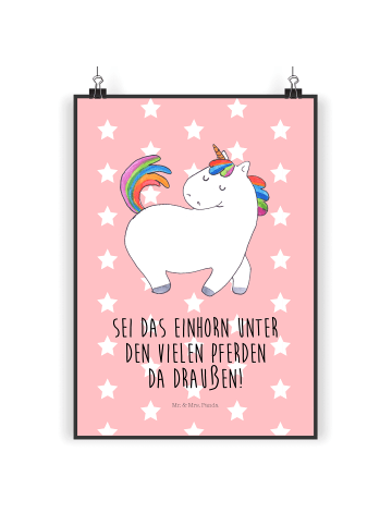 Mr. & Mrs. Panda Poster Einhorn Stolzieren mit Spruch in Rot Pastell