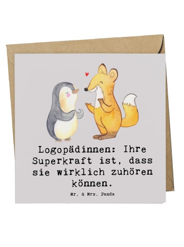 Mr. & Mrs. Panda Einladungskarte Logopädin Superkraft mit Spruch in Grau Pastell