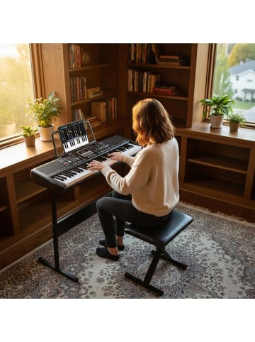 COSTWAY Keyboard Piano 61 Tasten mit Hocker in Schwarz