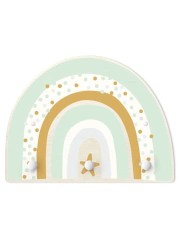 WALLART Kindergarderobe Holz - Regenbogen Punkte Stern Pastell in Pastell