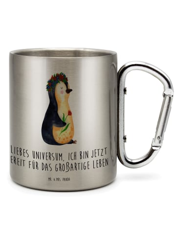 Mr. & Mrs. Panda Tasse Pinguin Blumen mit Spruch in Silber