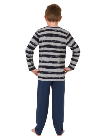 NORMANN Pyjama lang StreifenMuster - 75068 in grau