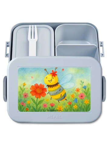 Mr. & Mrs. Panda Brotdose Biene Blume Design ohne Spruch in Blau Pastell