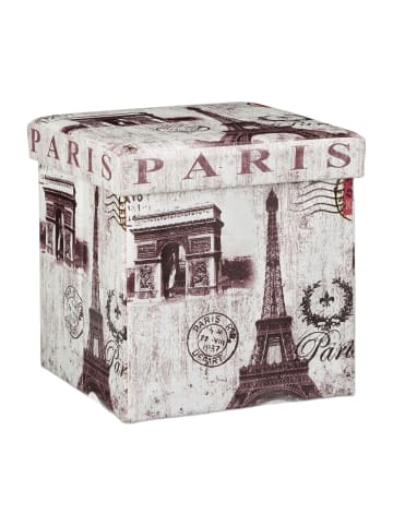 relaxdays Sitzhocker Paris in Braun/Weiß - (B)38 x (H)38 x (T)38 cm