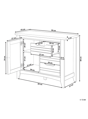 Beliani Sideboard AGORA in Braun - (W) 99 x (H) 80 x (L) 43 cm
