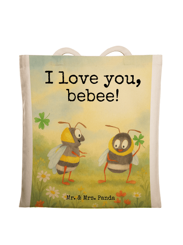Mr. & Mrs. Panda Tragetasche Bienen Paar Design mit Spruch in Weiß