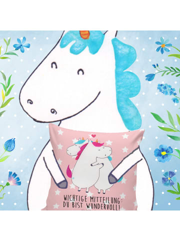 Mr. & Mrs. Panda Kissen Einhorn Mitteilung mit Spruch in Rot Pastell