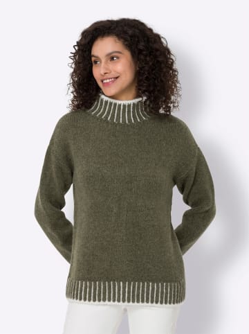 Heine Stehkragenpullover in khaki-ecru-meliert