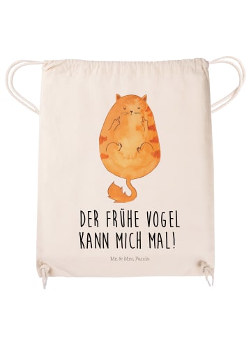 Mr. & Mrs. Panda Baumwolltasche Katze Frühaufsteher mit Spruch in Creme