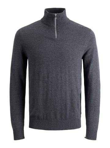 Jack & Jones Dünner Strickpullover Half Zip Stehkragen Sweater JJEEMIL in Dunkelgrau