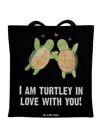 Mr. & Mrs. Panda Tragetasche Schildkröten Paar mit Spruch in Schwarz