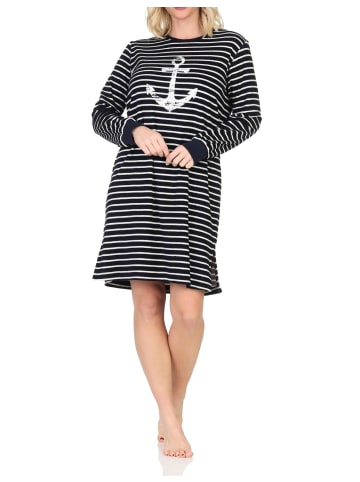 NORMANN Frottee Nachthemd langarm Bündchen Maritime Optik in marine