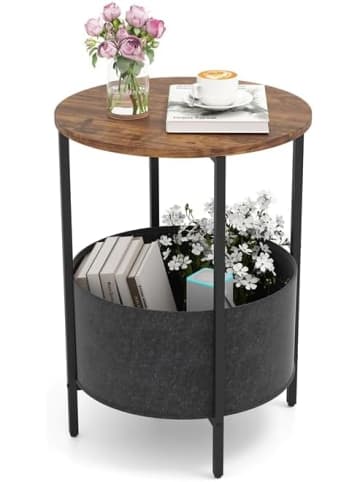 COSTWAY Beistelltisch mit Stoffkorb in Braun