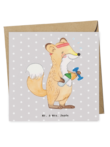Mr. & Mrs. Panda Grußkarte Fuchs Fitness ohne Spruch in Grau Pastell
