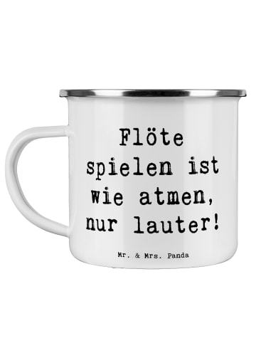 Mr. & Mrs. Panda Camping Emaille Tasse Spruch Flöte Atem mit Spruch in Weiß