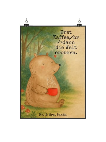 Mr. & Mrs. Panda Poster Bär Kaffee Design mit Spruch in Weiß