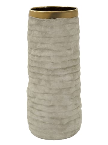 Mauro Ferretti Beige Keramikvase mit Golddekor, Ø 14 x 31,5 cm