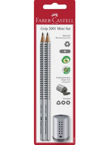 Faber-Castell Bleistiftset Grip 2001 + Einfachspitzer B silber Blisterkarte