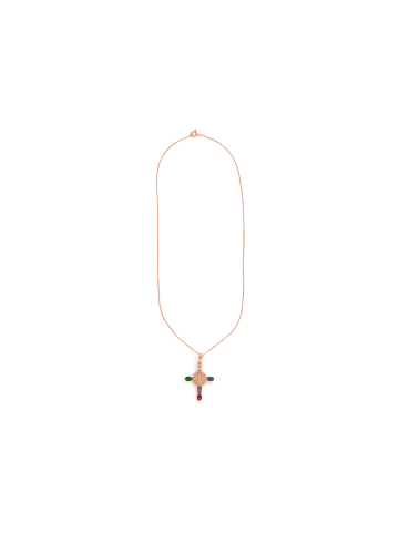 Luxenter necklace in metal alloy and multicoloured zirconia finished 18k rose gold -Cross