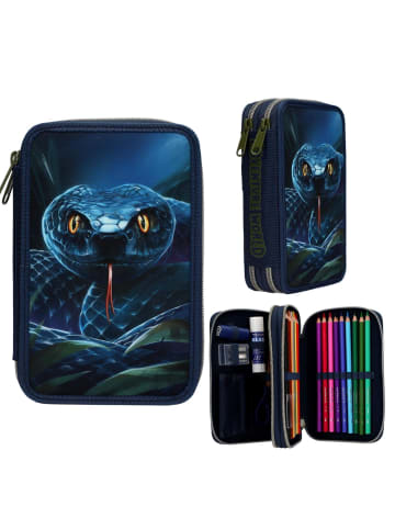 Depesche 2-Fach Federtasche Schlange Adventure World 5,5 x 12 x 19 cm in blau-grün