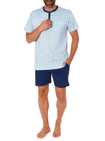 NORMANN Schlafanzug kurzarm Shorty Knopfleiste am Hals - 78374 in marine