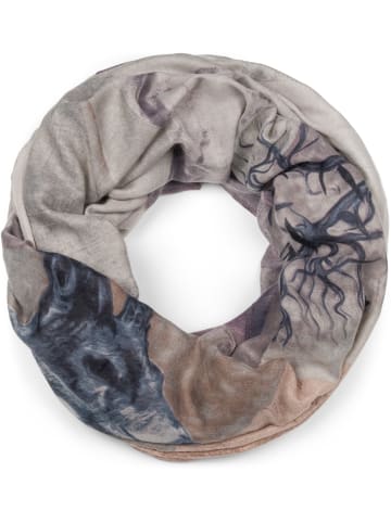 styleBREAKER Loop Schal mit Hirsch Print in Grau-Mauve
