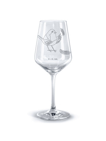 Mr. & Mrs. Panda Rotwein Glas Rotkehlchen Federn ohne Spruch in Transparent