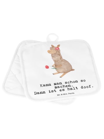Mr. & Mrs. Panda 2er Set Topflappen  Alpaka Blume mit Spruch in Weiß