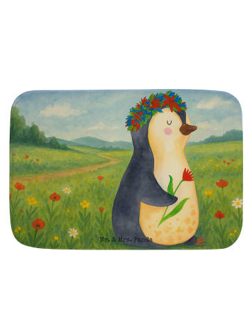 Mr. & Mrs. Panda Badezimmerteppich Pinguin Blumen Design ohne Sp... in Weiß