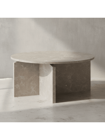 KADIMA DESIGN Couchtisch 70x70x33 cm Sandfarben Sofatisch in Stein-Optik Modern, in Beige