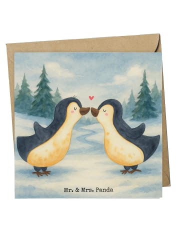 Mr. & Mrs. Panda Einladungskarte Pinguine Kuss Design ohne Spruch in Weiß