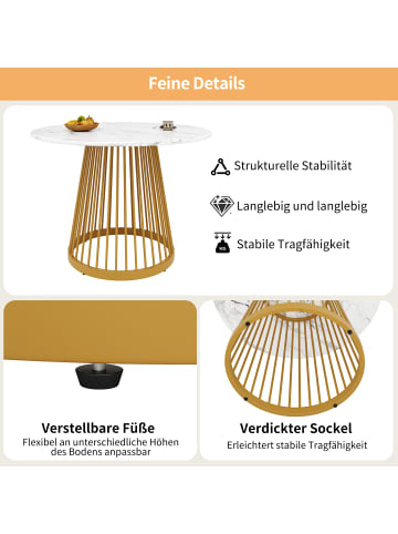 ABRIHOME Esstisch rund für 4 Personen mit Marmorplatte in Gold