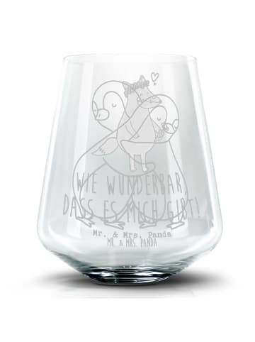 Mr. & Mrs. Panda Blümchentail Glas Pinguine Kuscheln ohne Spruch in Transparent
