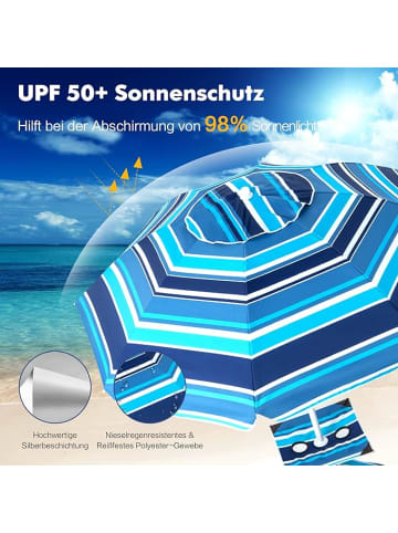 COSTWAY Ø176 cm Strandschirm mit Tisch in Blau