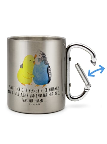 Mr. & Mrs. Panda Thermotasse Wellensittich Liebe mit Spruch in Silber