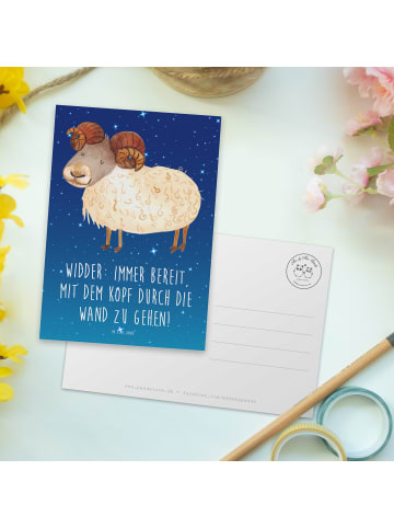 Mr. & Mrs. Panda Postkarte Widder Power mit Spruch in Sternenhimmel Blau