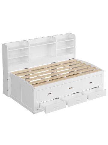ABRIHOME Daybett in Weiß 90x200 cm mit LED USB und 3 Schubladen ohne Matratze