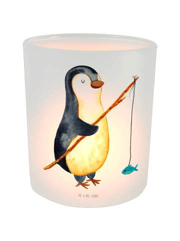 Mr. & Mrs. Panda Teelichthalter Glas Pinguin Angler ohne Spruch in Transparent