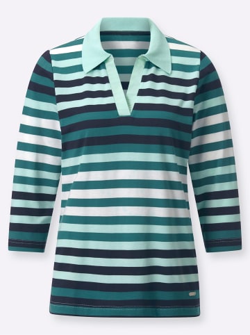 WITT WEIDEN Poloshirt in petrol-marine-geringelt