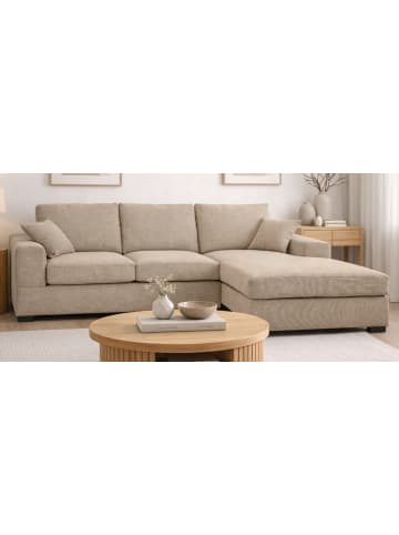 Inn.Furn Sofa beige Strukturstoff 308 cm, Ecksofa 5-Sitzer, L-Sofa Ottomane rechts