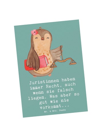 Mr. & Mrs. Panda Postkarte Juristin Recht mit Spruch in Meeresbrise
