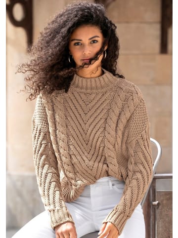 LASCANA Stehkragenpullover in dunkelbeige