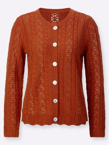 Sieh an! Ajour-Strickjacke in rostrot