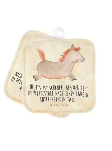 Mr. & Mrs. Panda 2er Set Topflappen  Pferd Springen mit Spruch in Vintage